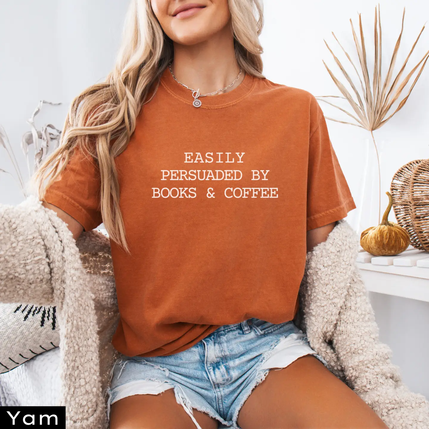 Easily Persuaded by Books and Coffee T-shirt - Image 4