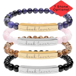 Book Lover Natural Stone Stretch Bar Bracelet