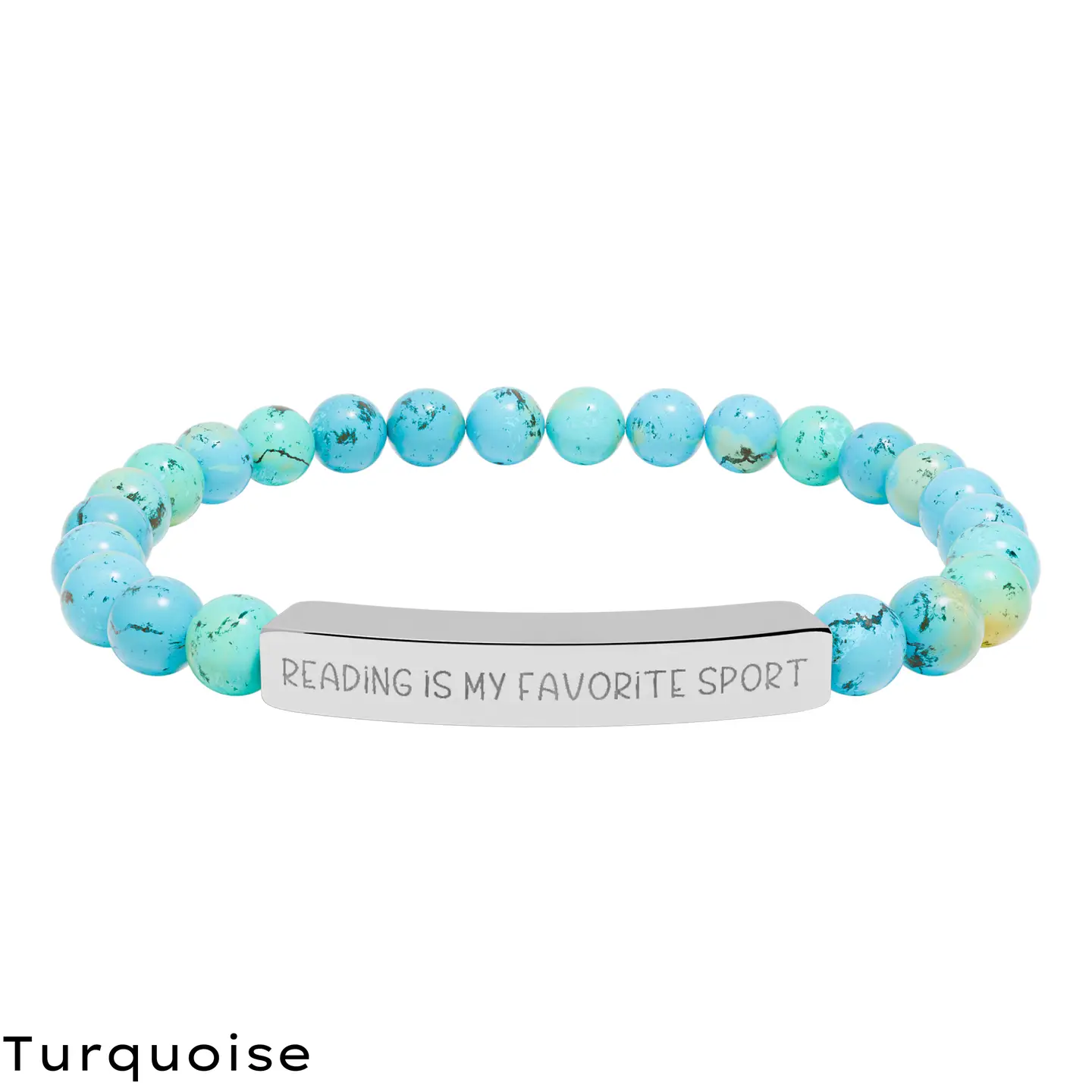 Reading is My Favorite Sport Natural Stone Stretch Bar Bracelet - Image 3
