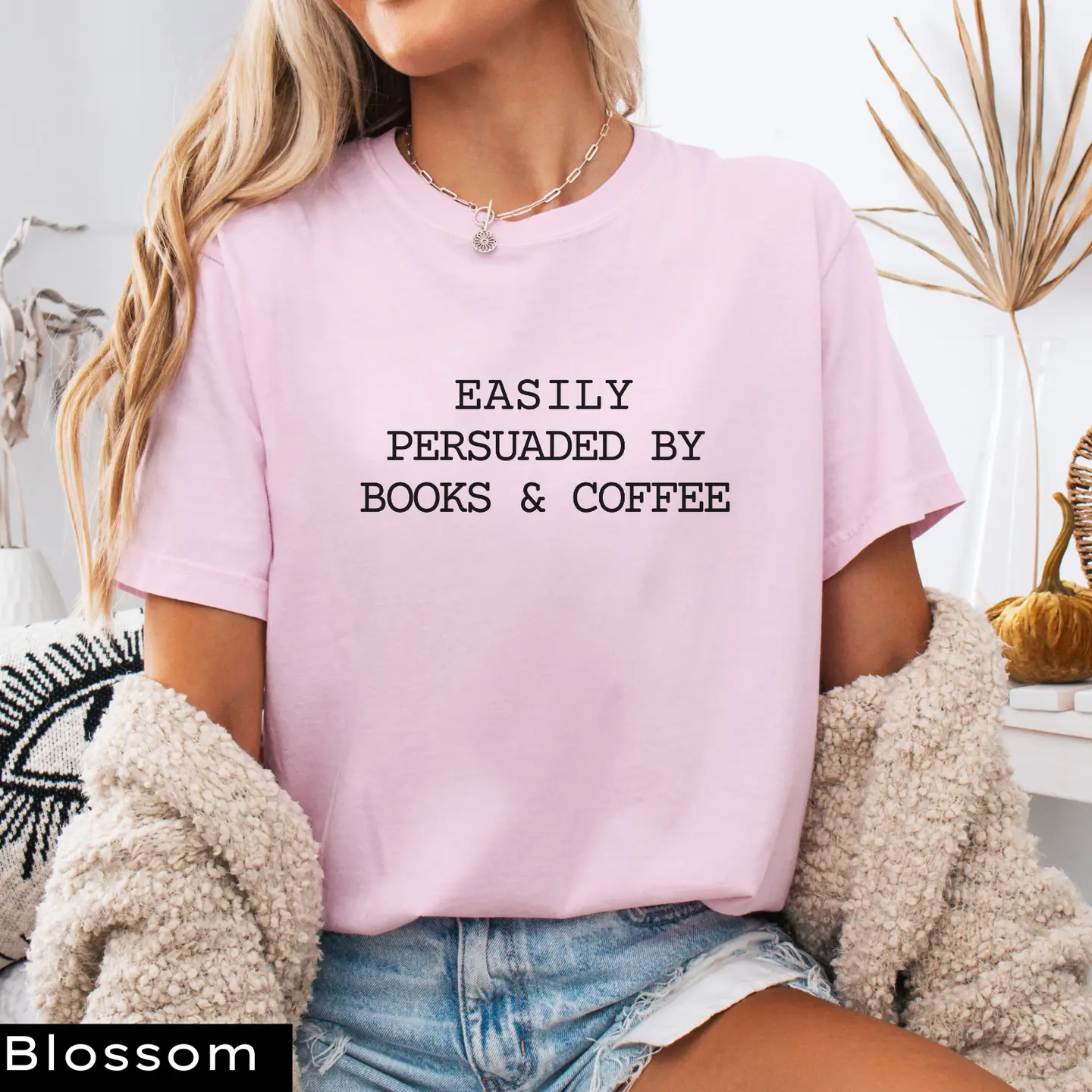Easily Persuaded by Books and Coffee T-shirt - Image 5