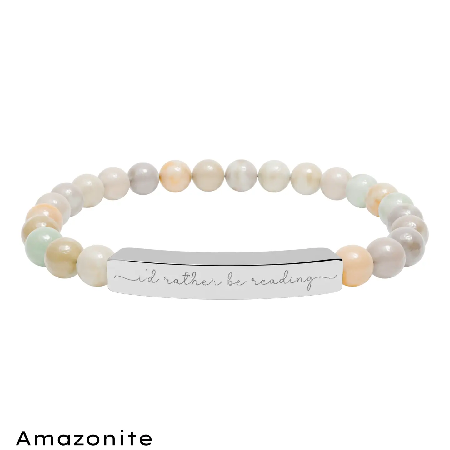 I'd Rather Be Reading Natural Stone Stretch Bar Bracelet - Image 3