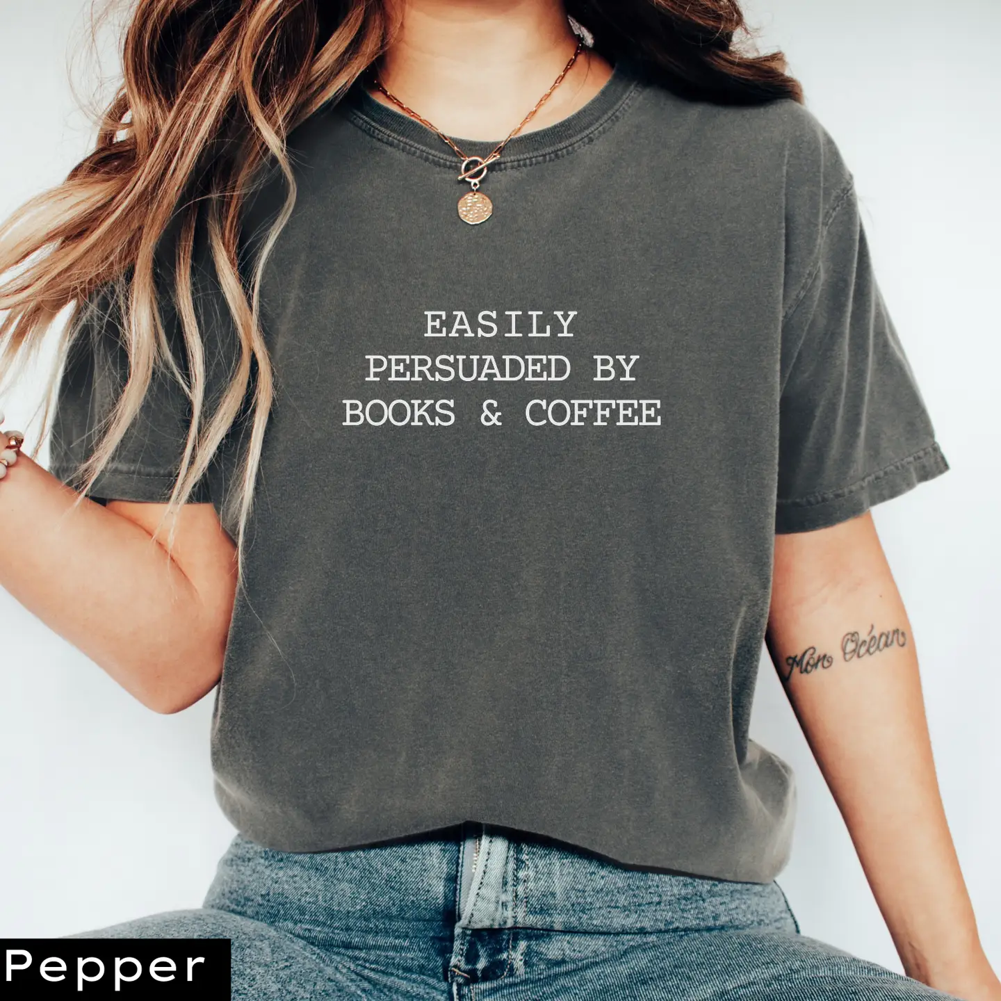 Easily Persuaded by Books and Coffee T-shirt - Image 8