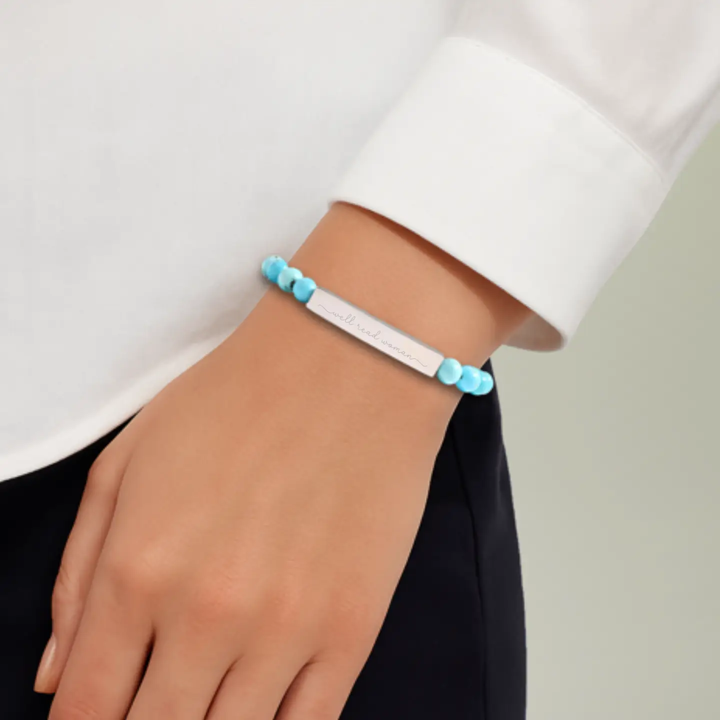 Well Read Woman Natural Stone Stretch Bar Bracelet - Image 11