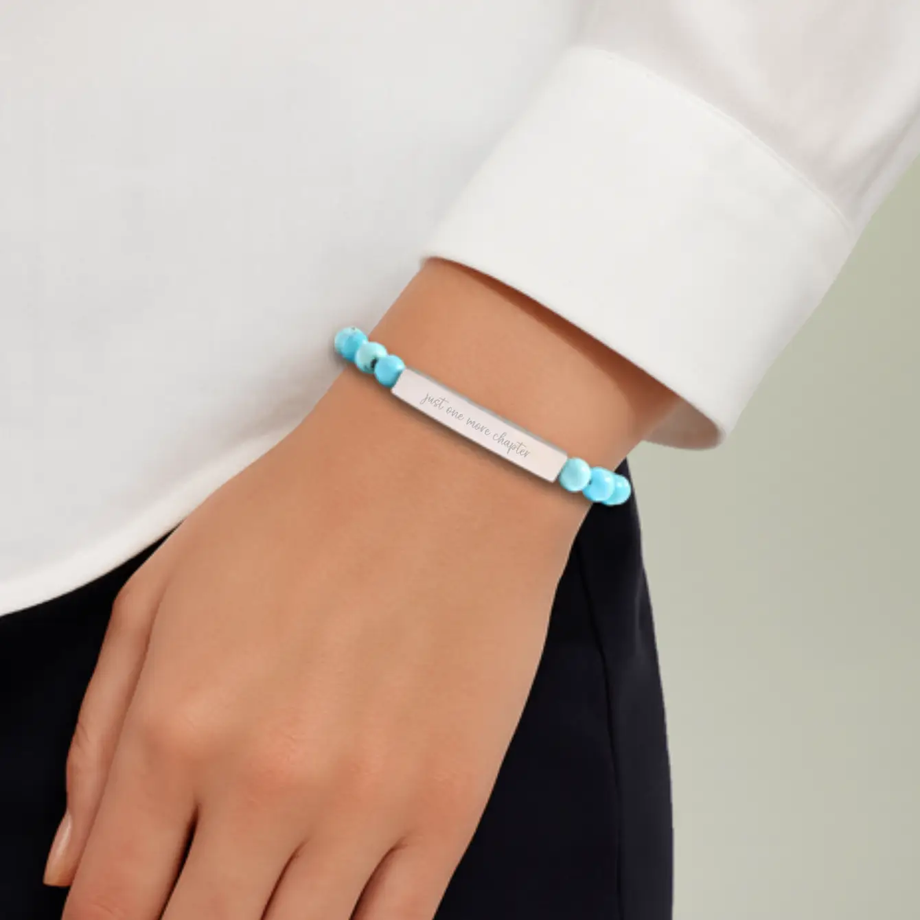 Just One More Chapter Natural Stone Stretch Bar Bracelet - Image 11