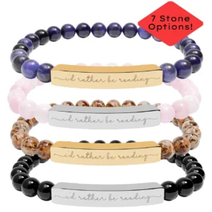 I'd Rather Be Reading Natural Stone Stretch Bar Bracelet
