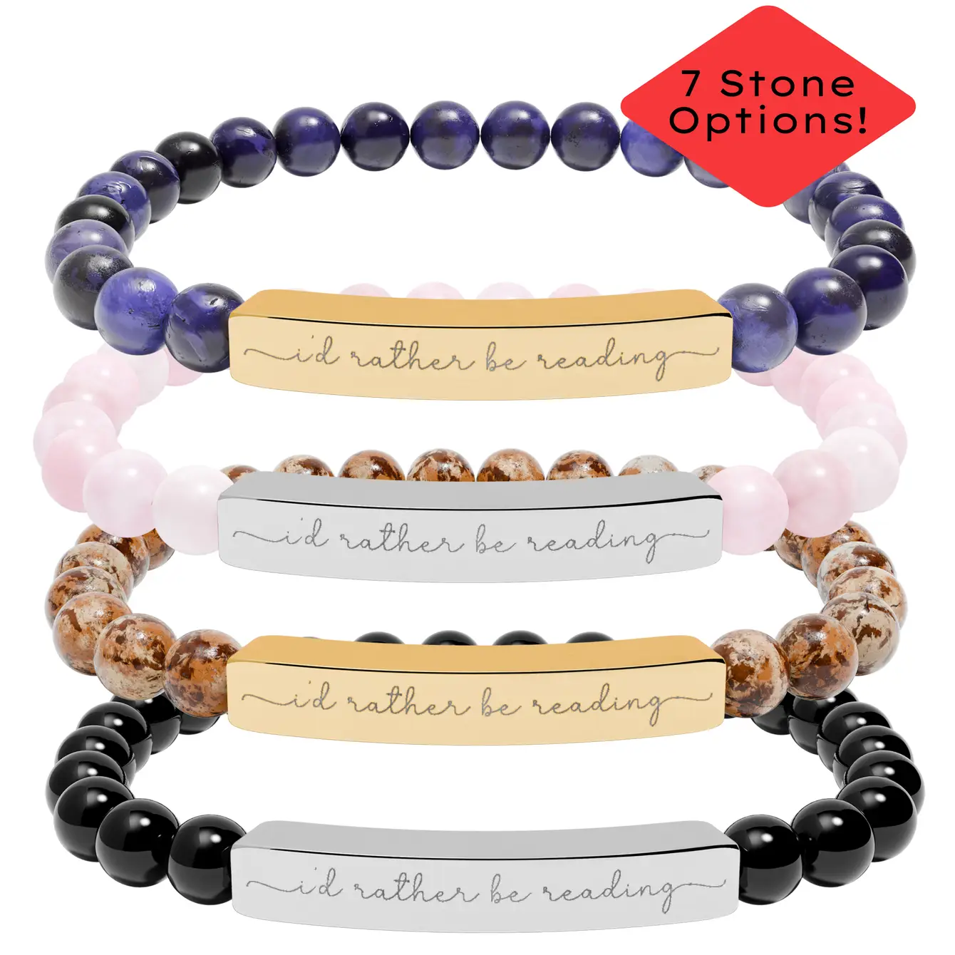 I'd Rather Be Reading Natural Stone Stretch Bar Bracelet