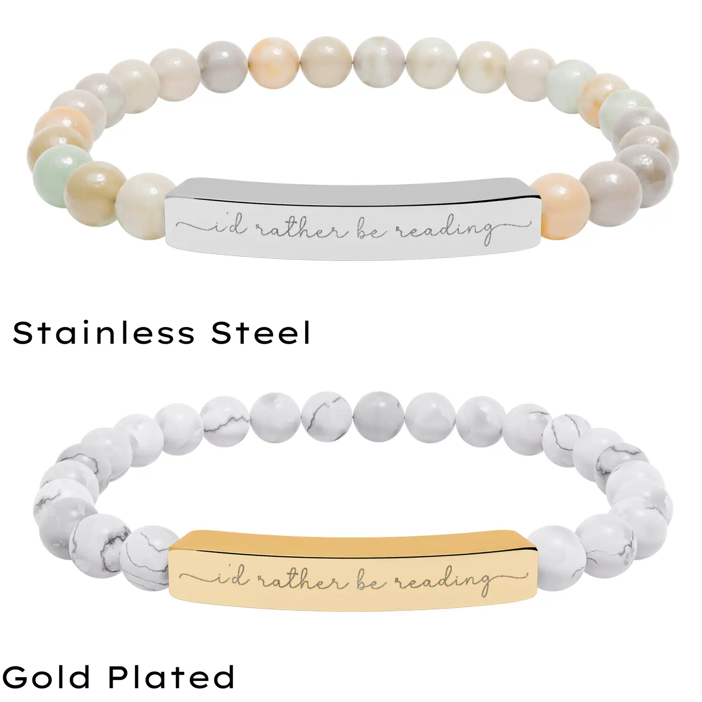 I'd Rather Be Reading Natural Stone Stretch Bar Bracelet - Image 2